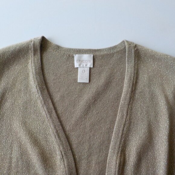 Chico's Cardigan Sweater - Size 0 (Small) - Gold Long Sleeve - Metallic (291) - Picture 1 of 8
